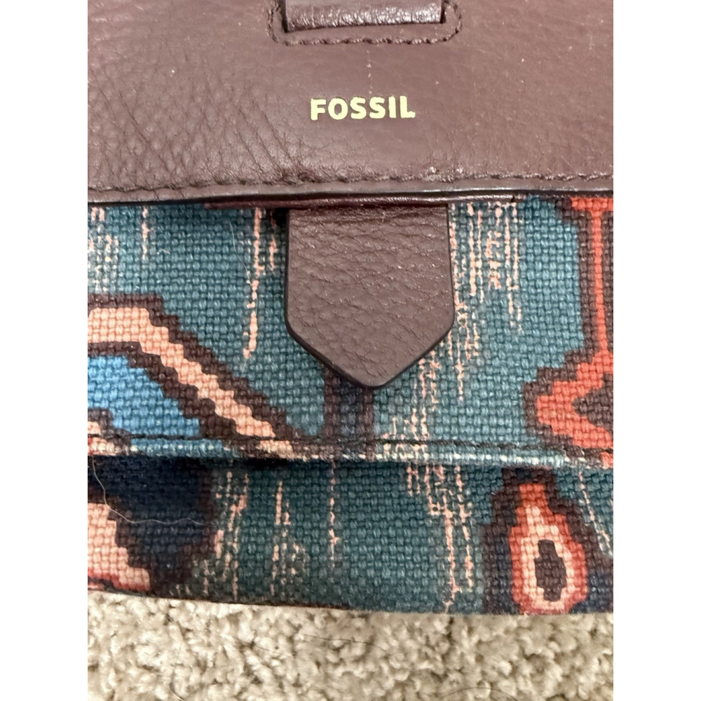 Fossil Kinley Blue Multi Print burgundy Leather Crossbody Bag - Picture 8 of 11